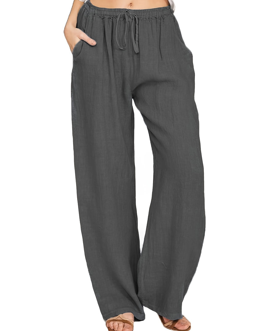 [Casual Pants] Casual Drawstring Wide Leg Pants | Solid Loose Palazzo Pants, Women's Clothing