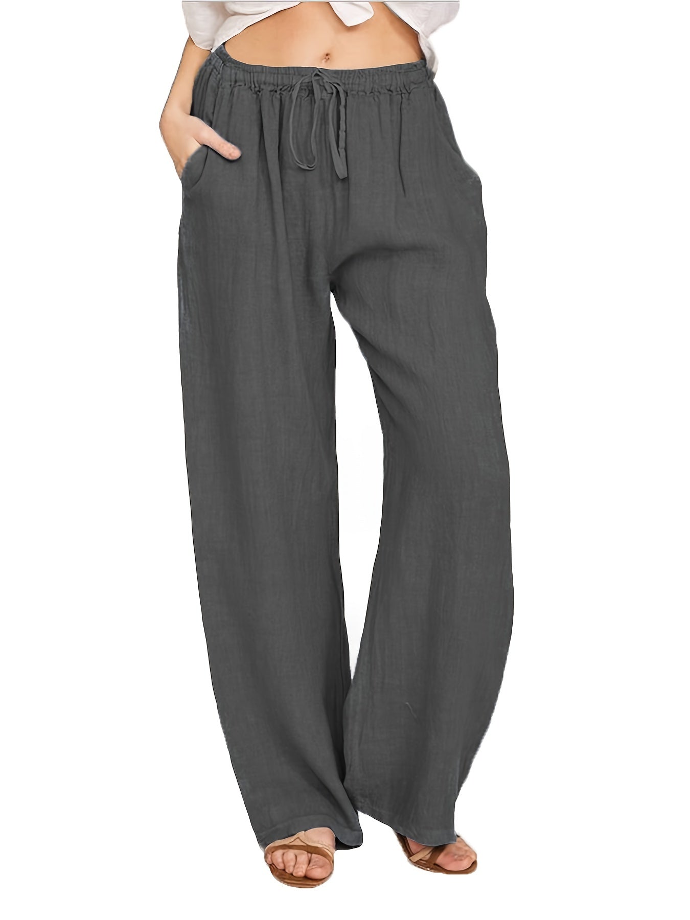[Casual Pants] Casual Drawstring Wide Leg Pants | Solid Loose Palazzo Pants, Women's Clothing