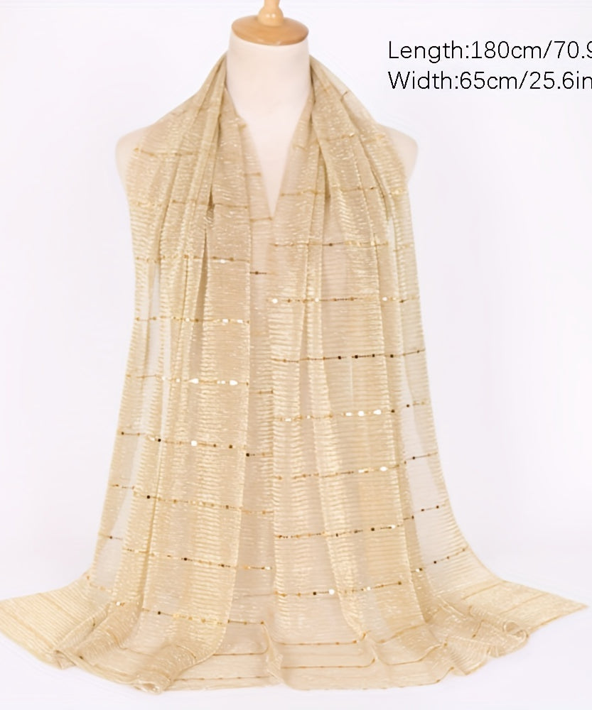 Women Solid Color Scarf Thin Breathable Shawl Lightweight Sparkling Metallic Wrap