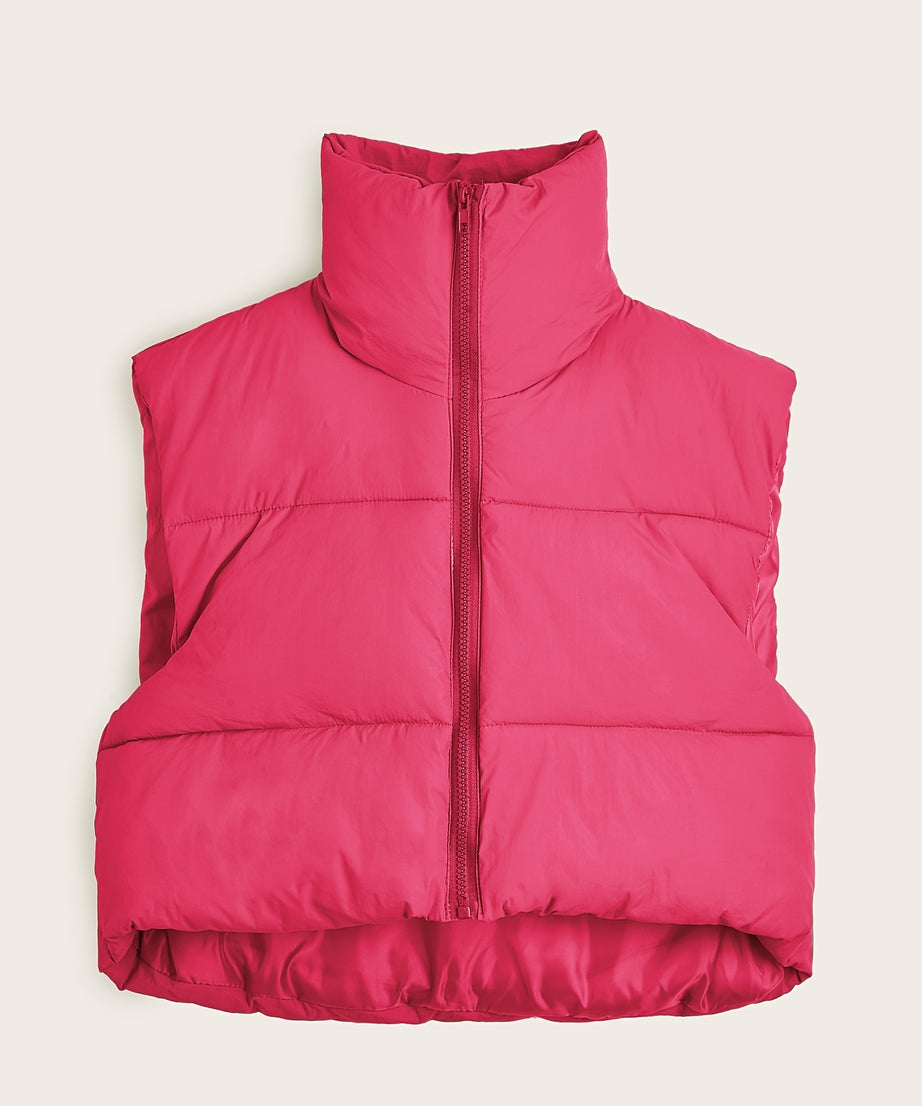 Women'S Sleeveless Vest - Vibrant Pink Slim-Fit Alternative Coat with Drawstring Hood, Zipper Front & Pockets for Fall/Winter Casual Wear, Casual Winter Wear | High Neckline Vest | Zippered Jacket