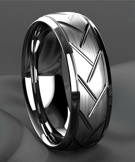 1pc 8MM Luxury High Quality Black Titanium Steel Ring Fashion Simple Men's Black Stainless Steel Wire Groove Tire Ring Artificial Jewelry Lover Gift
