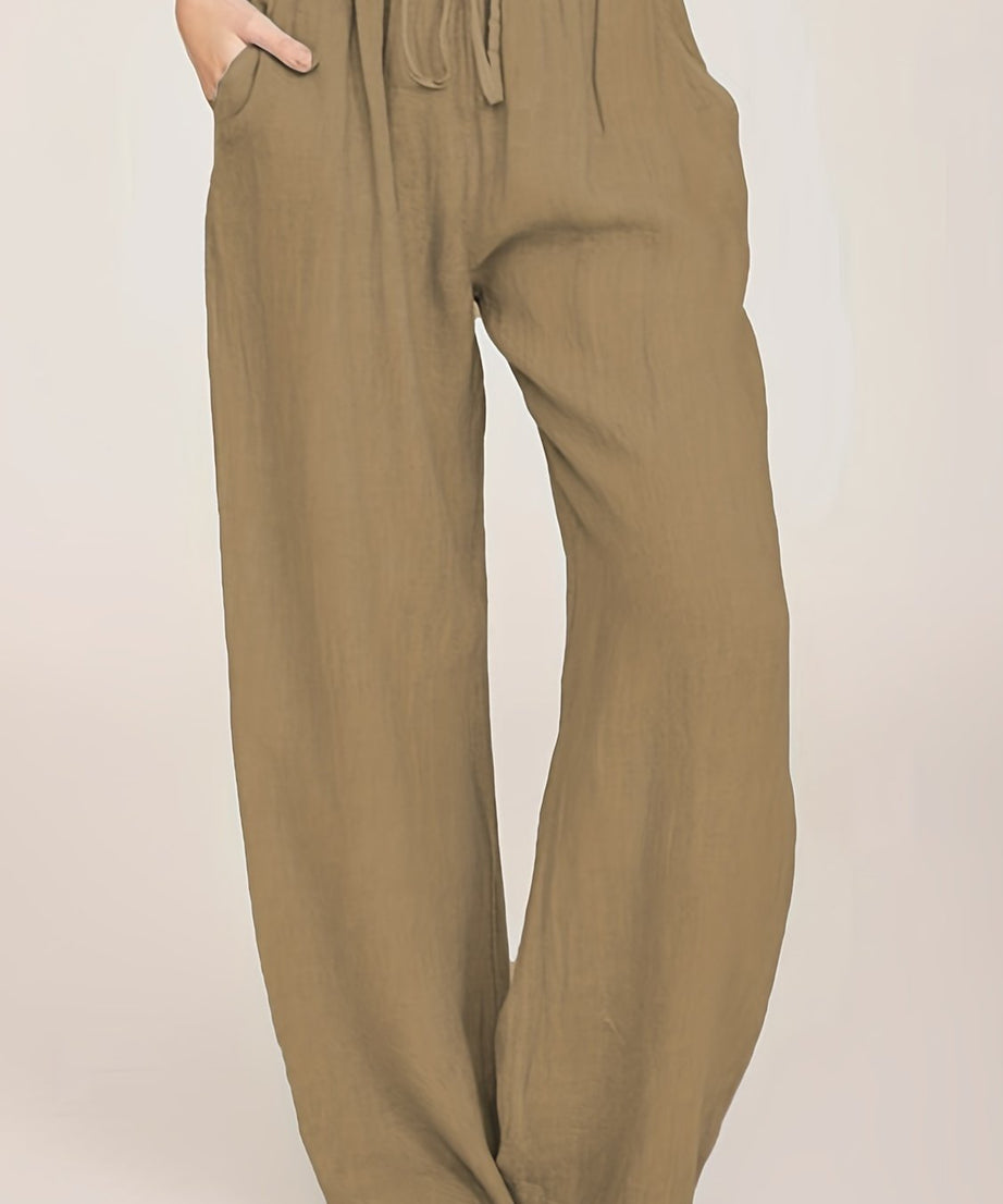 [Casual Pants] Casual Drawstring Wide Leg Pants | Solid Loose Palazzo Pants, Women's Clothing