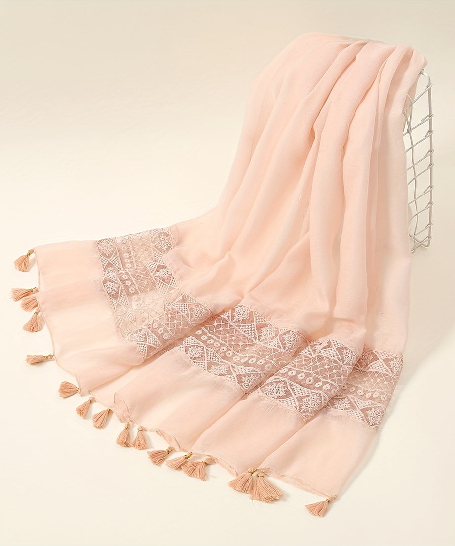 [Elegant Scarf] Elegant Embroidery Hollow Lace Tassel Scarf | Fashion Casual Cold Weather Scarves Wraps For Women for eid