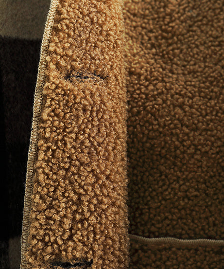 Boys' Long Sleeve Plaid Fleece-Lined Jacket with Button Front & Pockets - Cozy Fall/Winter Warmth, Casual Cardigan Collar, Brown/ Tartan Pattern, Machine Washable For Outdoor Play & Casual Attire, Winter Jacket For Boys, Fall