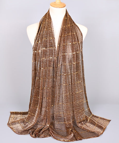 Women Solid Color Scarf Thin Breathable Shawl Lightweight Sparkling Metallic Wrap