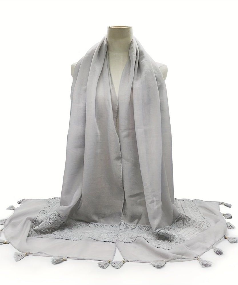 [Elegant Scarf] Elegant Embroidery Hollow Lace Tassel Scarf | Fashion Casual Cold Weather Scarves Wraps For Women for eid