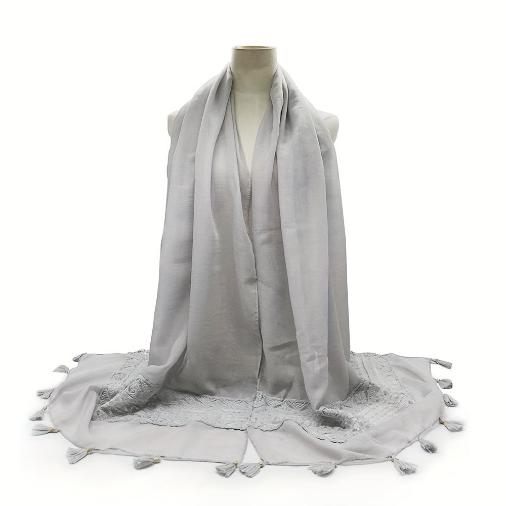 [Elegant Scarf] Elegant Embroidery Hollow Lace Tassel Scarf | Fashion Casual Cold Weather Scarves Wraps For Women for eid