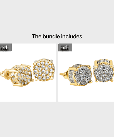 Set of 2 S925 Silvery Hip-Hop Men'S Earrings Featuring Synthetic Zirconia with Micro-Setting And Color Plating in a Round Design.