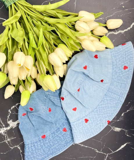 Tiny Heart Denim Bucket - Bachelorette Party Hats!