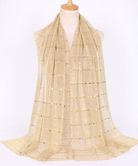 Women Solid Color Scarf Thin Breathable Shawl Lightweight Sparkling Metallic Wrap