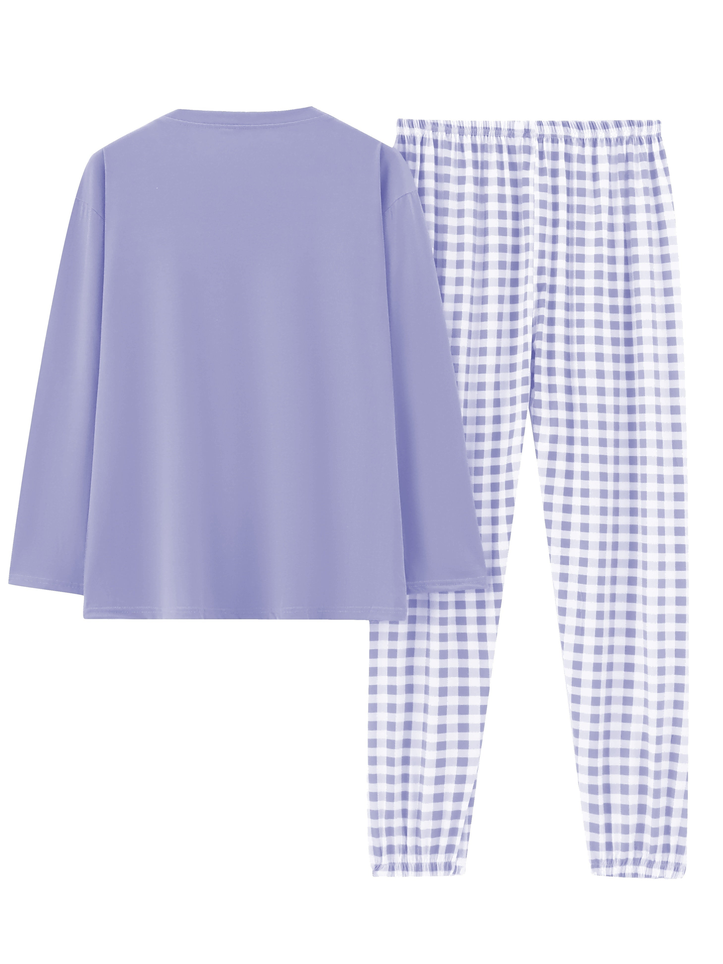 Women'S Plus Size Pink Plaid Pajama Set - Casual Long Sleeve and Pants Loungewear with Pockets, Stretchy Polyester Fabric, Perfect for Spring & Fall, Plus Size Loungewear | Checkered Pattern | Polyester Fabric, Loungewear Paj