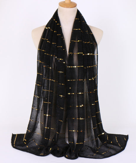 Women Solid Color Scarf Thin Breathable Shawl Lightweight Sparkling Metallic Wrap