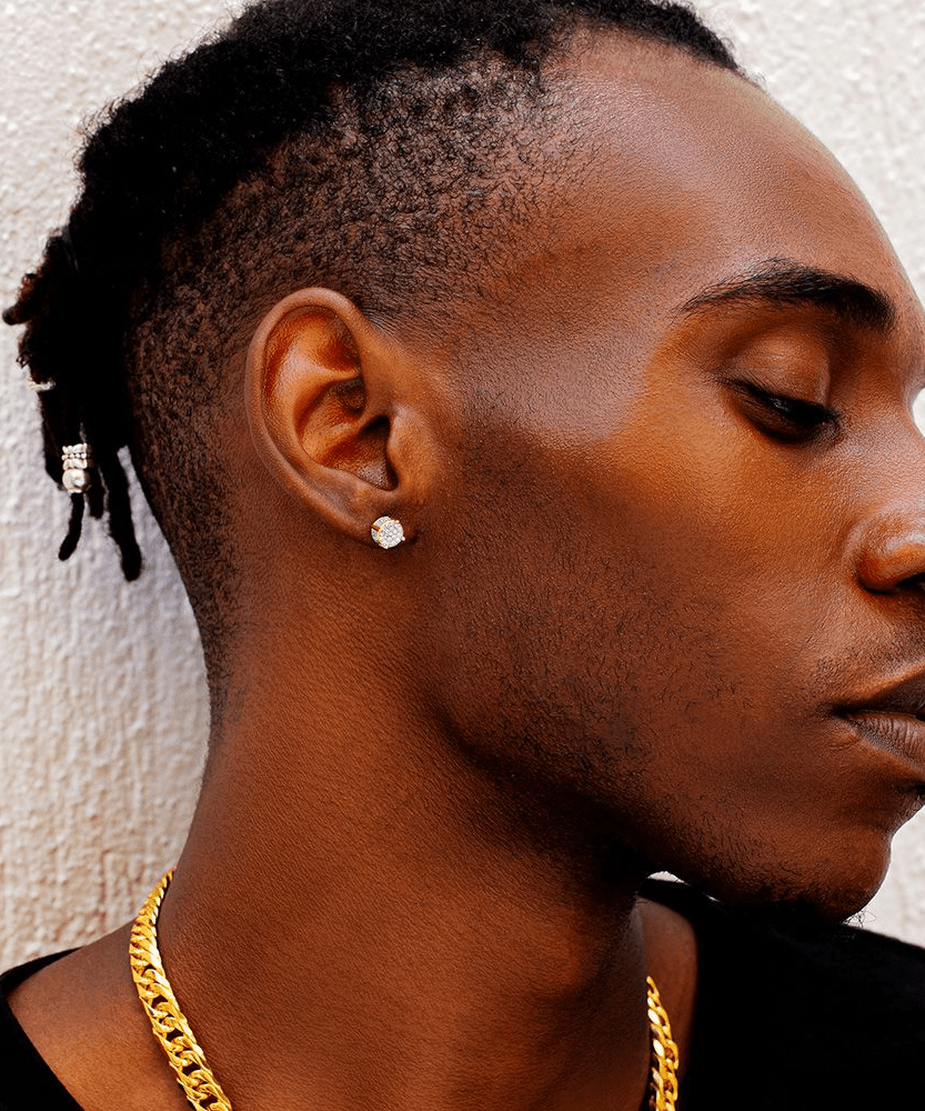 Set of 2 S925 Silvery Hip-Hop Men'S Earrings Featuring Synthetic Zirconia with Micro-Setting And Color Plating in a Round Design.