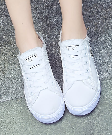 [Casual Canvas Shoes] White Women's Casual Round Toe Solid Color Canvas Shoes | Flat Bottom, PVC Sole, Fabric Upper And Insole, Hand Wash, No Dry Clean, Spring, Autumn, All Season 2022