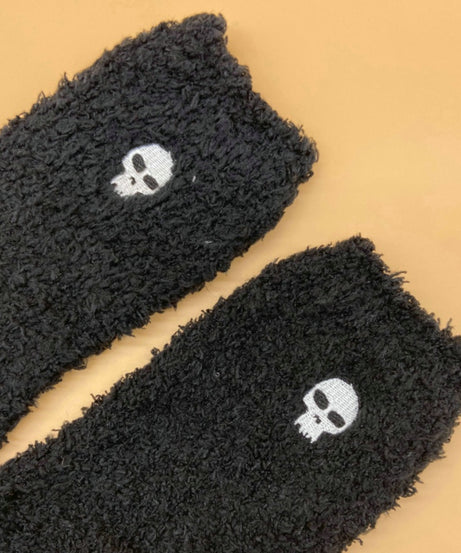 Warm & Fuzzy Embroidered Cartoon Socks, Warm Coral Fleece Socks For Winter, Women's Stocking & Hosiery