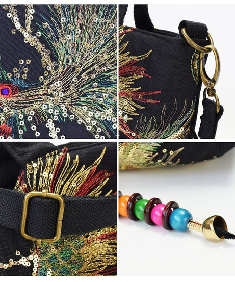 [Fashion Satchel] Retro Style Wo 'S Embroidered Satchel Bag | Fashion Double Handle Purse with Removable Strap