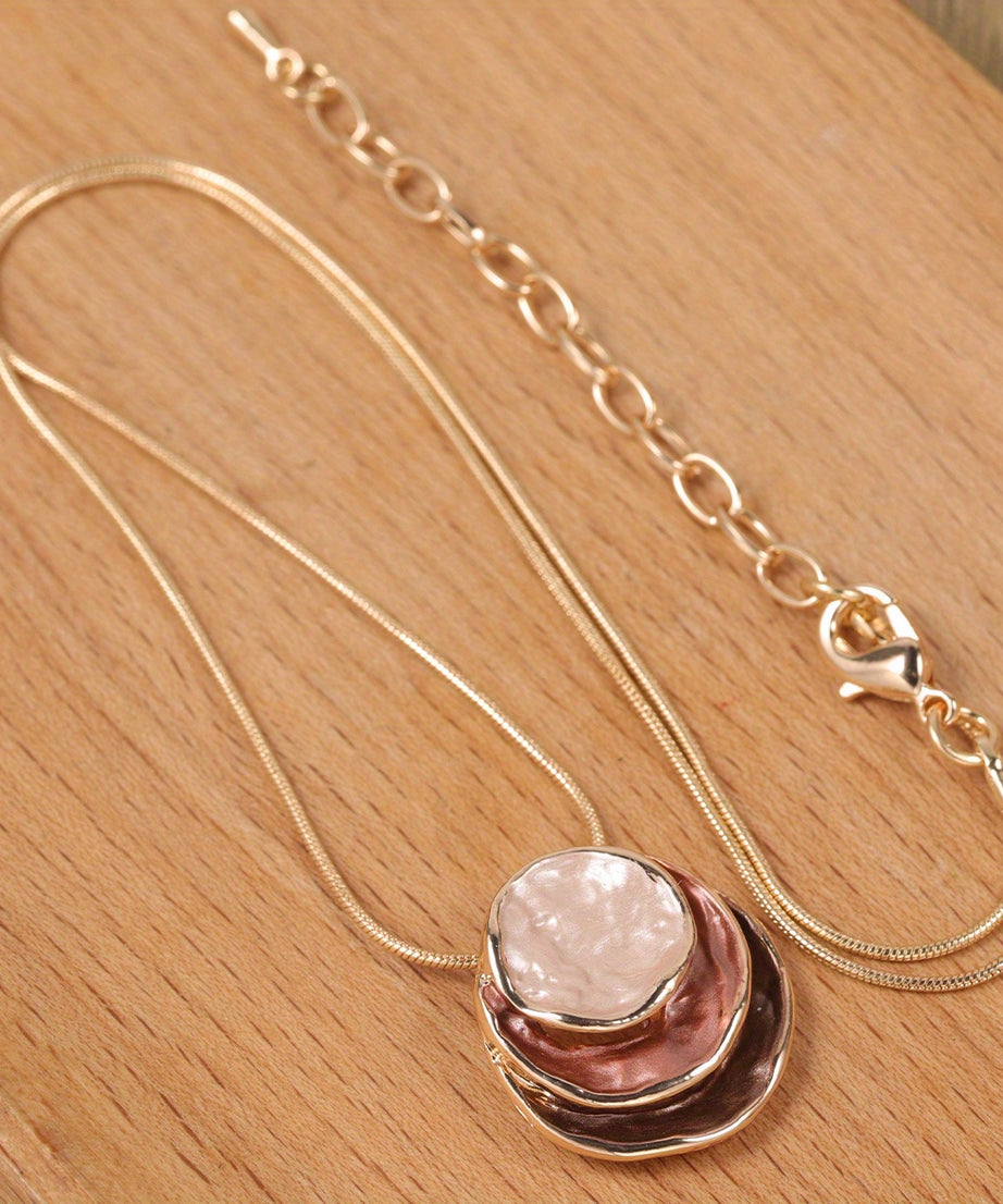 1pc Elegant Blue Enamel Pendant Necklace for Men - Zinc Alloy with Golden Accents, Twisted Rope Chain Design, Sophisticated Accessory for Formal or Casual Attire