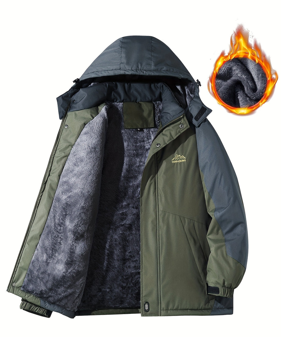 [Thick Hooded Jacket] Windproof Thick Color Block Hooded Jacket | Men's Casual Single-Layer Fleece Jacket for Fall Winter