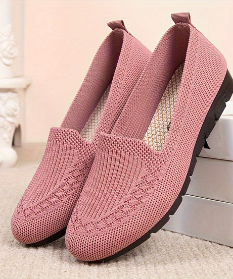 Women's Knitted Solid Color Loafers, Lightweight Non-slip Flat Slip On Shoes, Casual Walking Shoes