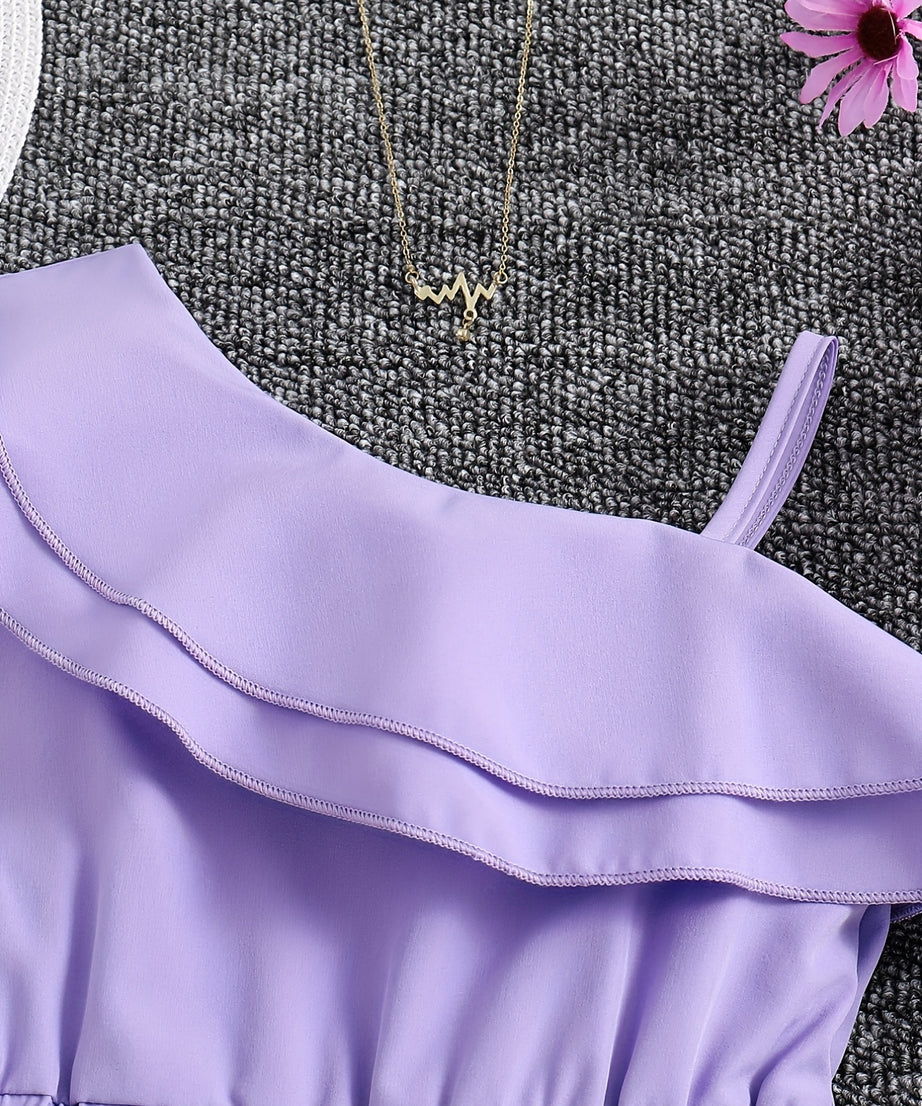 ' White Sleeveless A-Line Romper Jumpsuit - Summer Short Dress with Ruffle Trim &, Casual Playwear & Party Outfit, Easy-Care Hand Washable Short Sleeve Dress &, Perfect for Outdoor