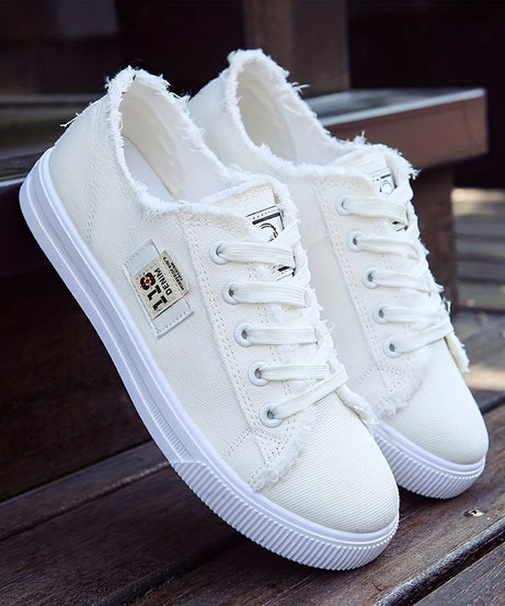[Casual Canvas Shoes] White Women's Casual Round Toe Solid Color Canvas Shoes | Flat Bottom, PVC Sole, Fabric Upper And Insole, Hand Wash, No Dry Clean, Spring, Autumn, All Season 2022