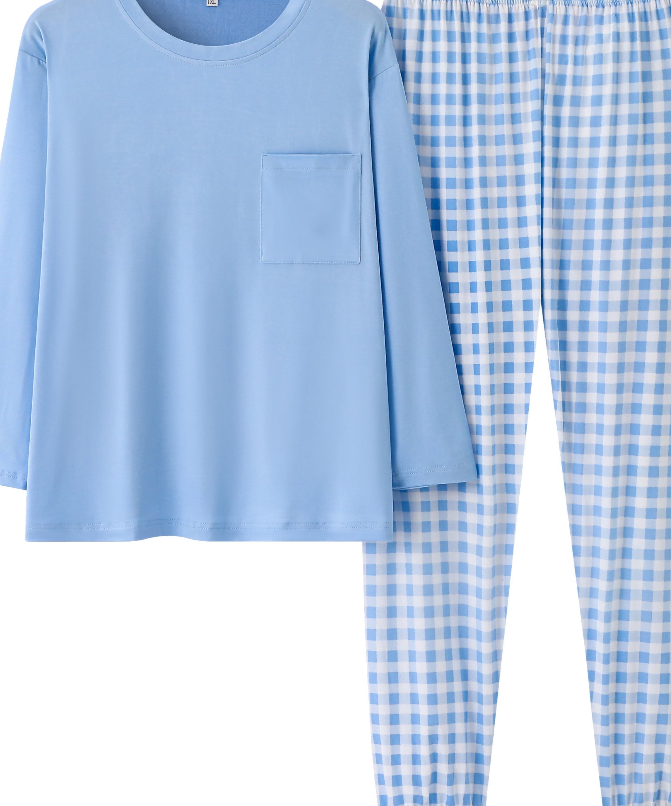 Women'S Plus Size Pink Plaid Pajama Set - Casual Long Sleeve and Pants Loungewear with Pockets, Stretchy Polyester Fabric, Perfect for Spring & Fall, Plus Size Loungewear | Checkered Pattern | Polyester Fabric, Loungewear Paj