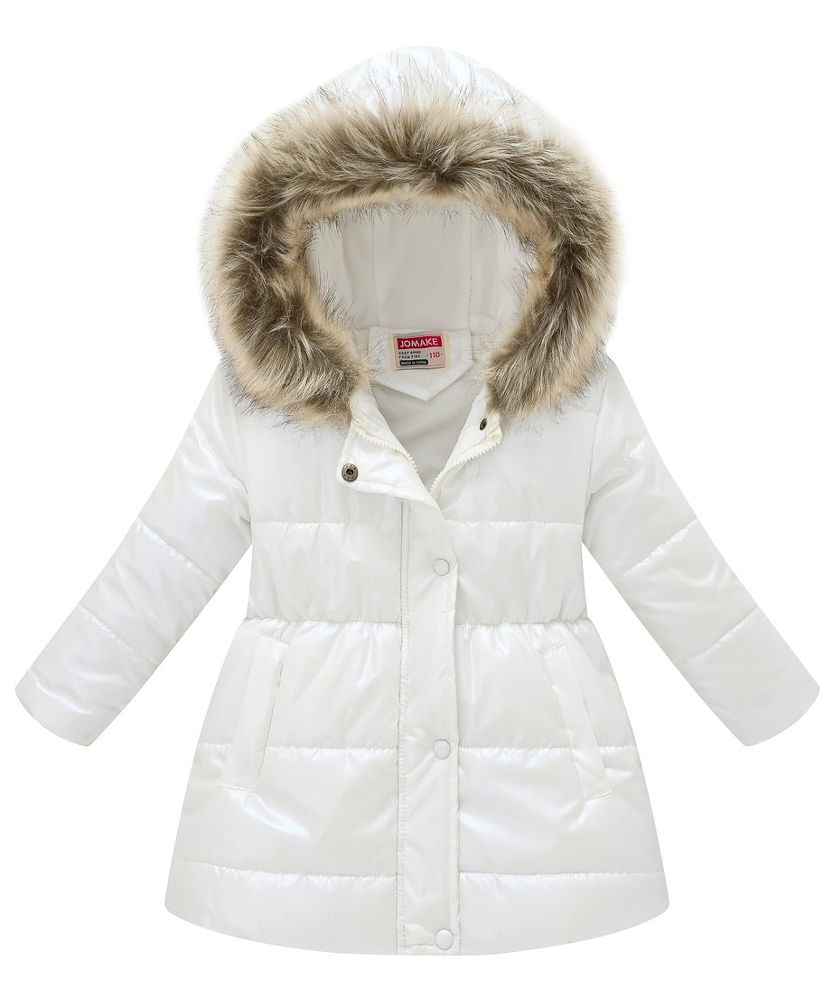 Children's Winter New Style Thickened Glossy Hooded Jacket for Boys and Girls, Mid-Length