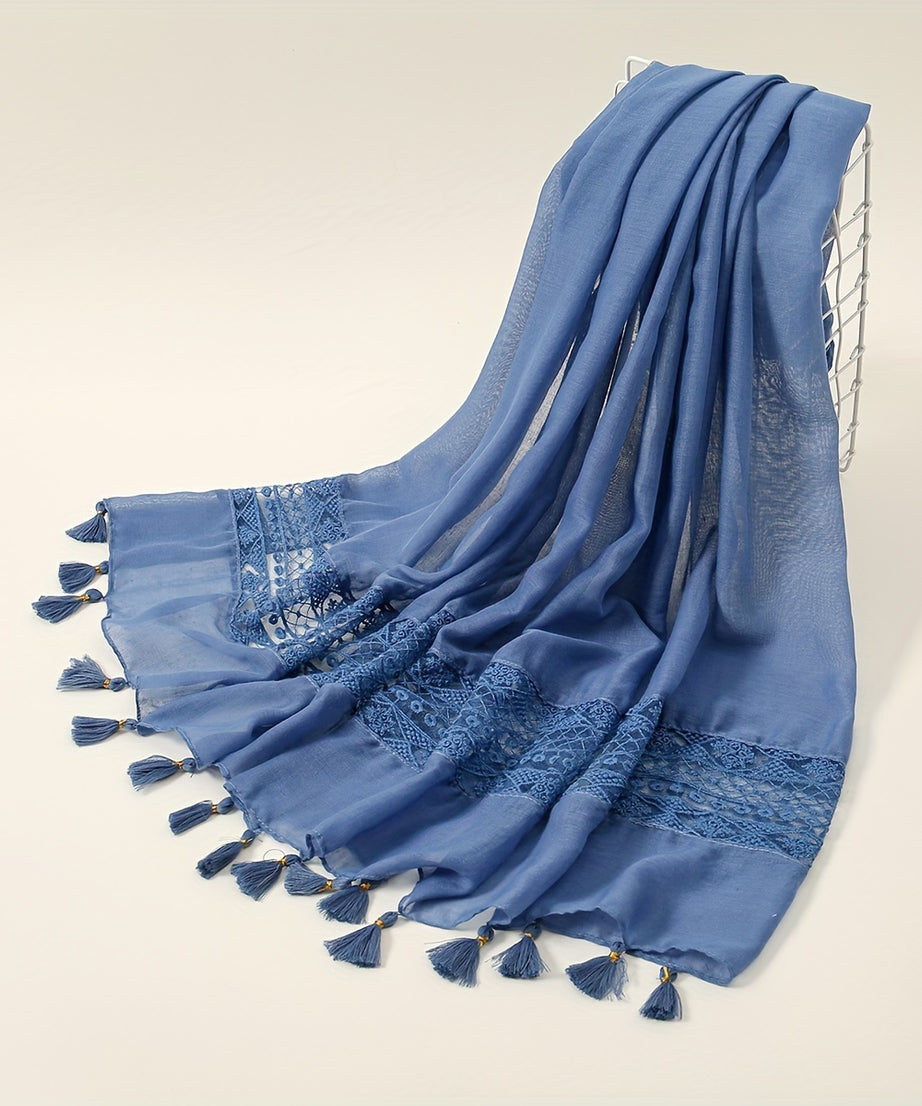 [Elegant Scarf] Elegant Embroidery Hollow Lace Tassel Scarf | Fashion Casual Cold Weather Scarves Wraps For Women for eid