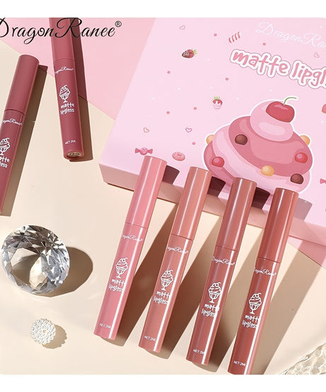 6 Pcs Long Lasting Waterproof Lip Glaze Lipstick 6 Sets Non Stick Cup Nude Skin Color Lip Gloss Cute Set Box