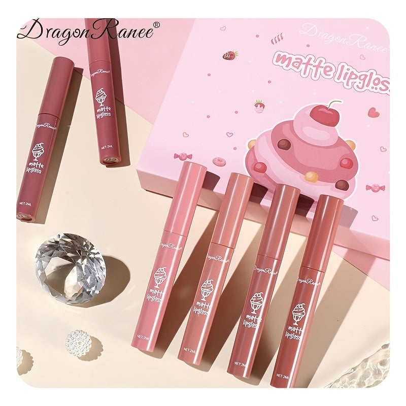 6 Pcs Long Lasting Waterproof Lip Glaze Lipstick 6 Sets Non Stick Cup Nude Skin Color Lip Gloss Cute Set Box