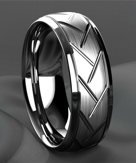 1pc 8MM Luxury High Quality Black Titanium Steel Ring Fashion Simple Men's Black Stainless Steel Wire Groove Tire Ring Artificial Jewelry Lover Gift
